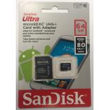 Карта памяти SanDisk Ultra microSDXC 64 Gb Class 10 UHS Class 1 80MB/s